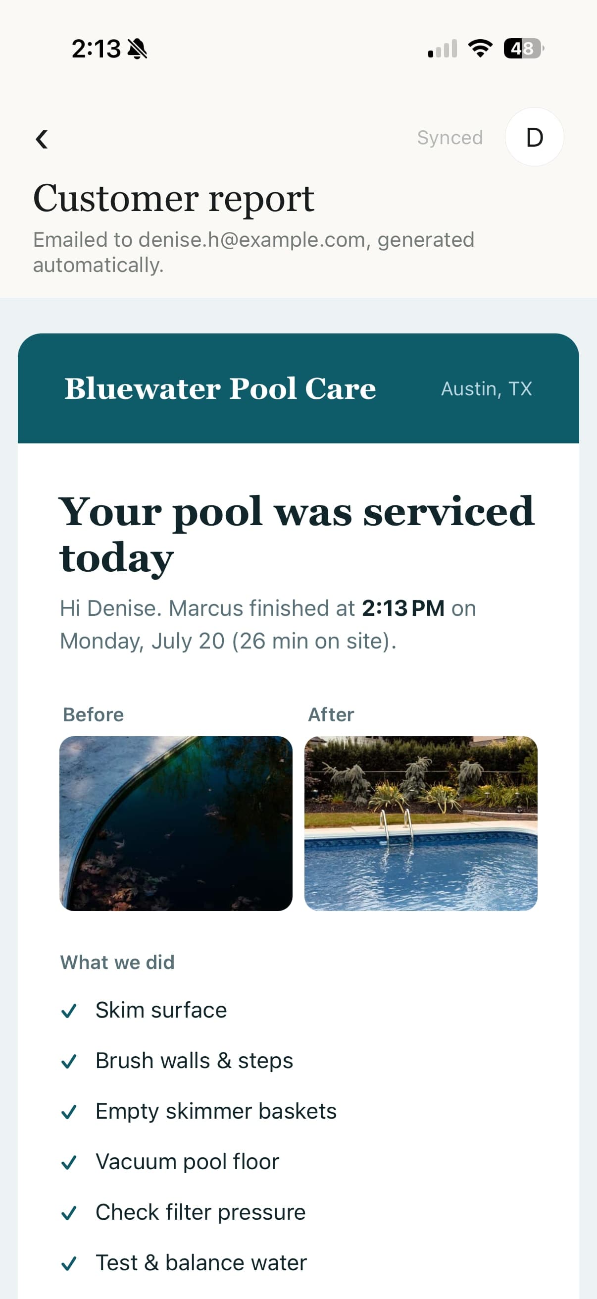 PoolProof: Pool Service — app screen